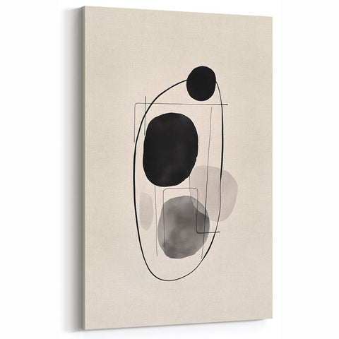 Abstract Minimalist Circle Art - Black and Gray Geometric Canvas Print