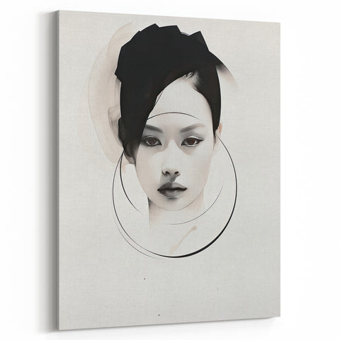 Modern Portrait Art - Minimalist Monochrome Face with Black Accents