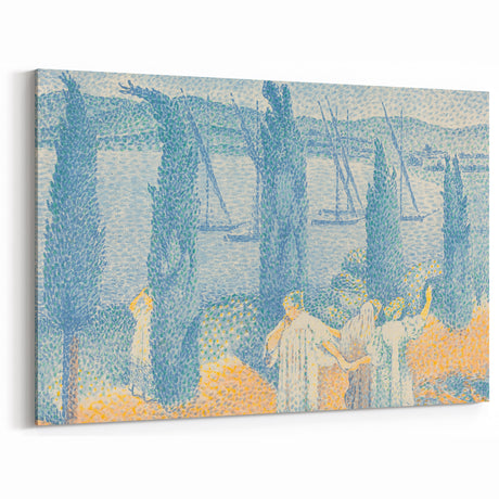 Serene Lakeside Promenade - Modern Wall Art with Pointillist Style