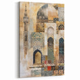 Golden Minaret Abstract Architecture Canvas - Beige and Blue Wall Art