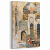 Golden Minaret Abstract Architecture Canvas - Beige and Blue Wall Art