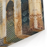 Golden Minaret Abstract Architecture Canvas - Beige and Blue Wall Art