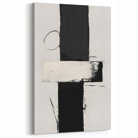 Modern Black and White Abstract Oil Painting - Minimalist Wall Art Decor