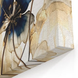 Modern Floral Abstract - Blue and Beige Flower Canvas Art Print