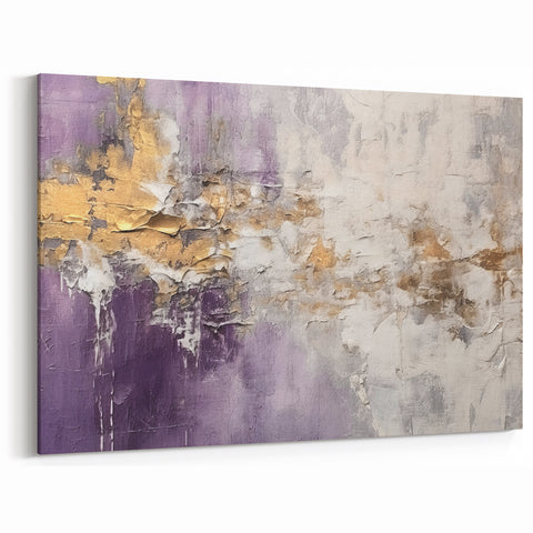 Elegant Strokes and Lines Abstract Art on Canvas – Modern Purple and Gold