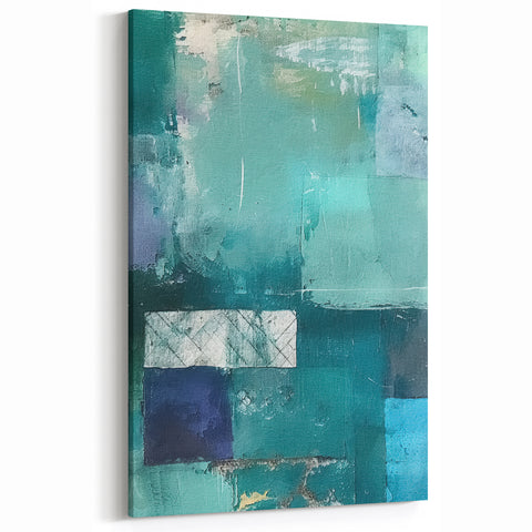 Modern Strokes and Lines Abstract Art – Teal and Navy Blue Canvas