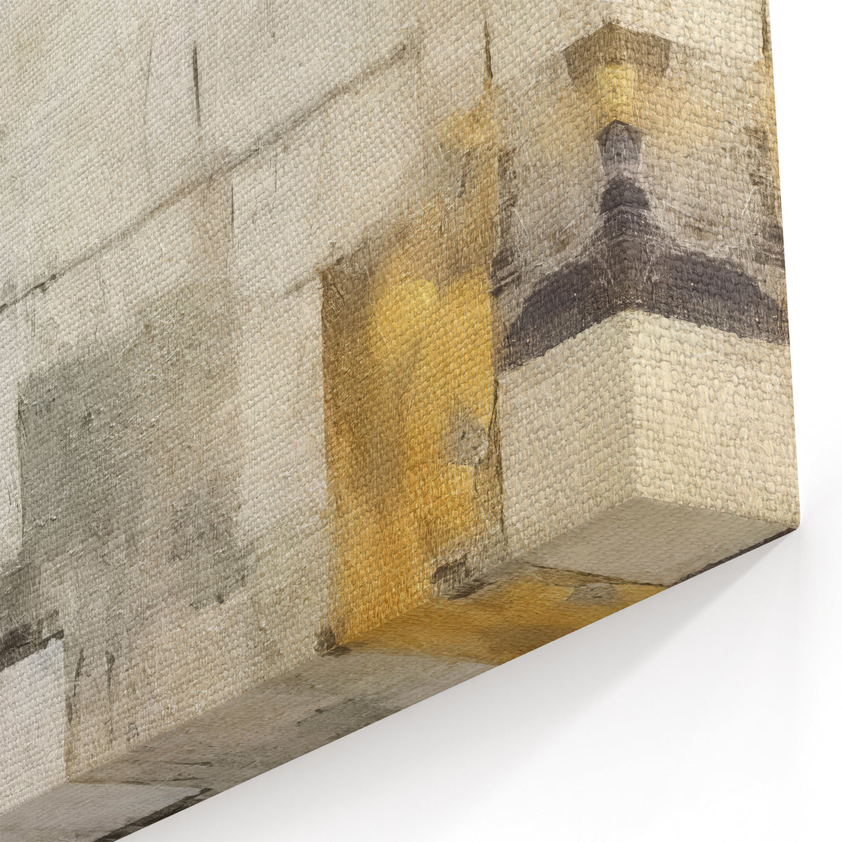 Geometric Strokes and Lines Abstract Art – Beige and Gold Canvas Print