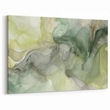 Nature-Inspired Abstract Strokes Art – Green and Yellow Canvas Print