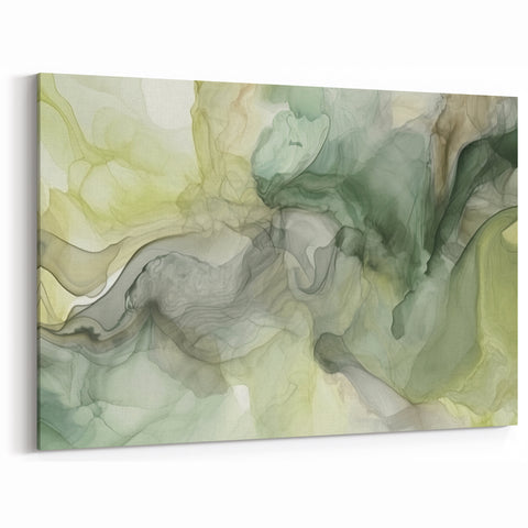 Nature-Inspired Abstract Strokes Art – Green and Yellow Canvas Print
