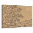 Realism Art Print of a Serene Landscape with Figures and Dog