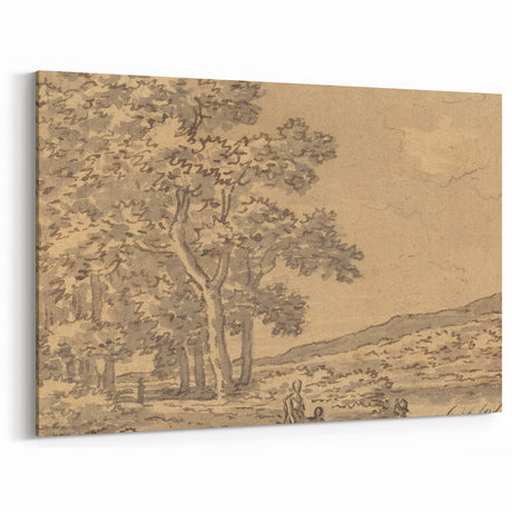 Realism Art Print of a Serene Landscape with Figures and Dog