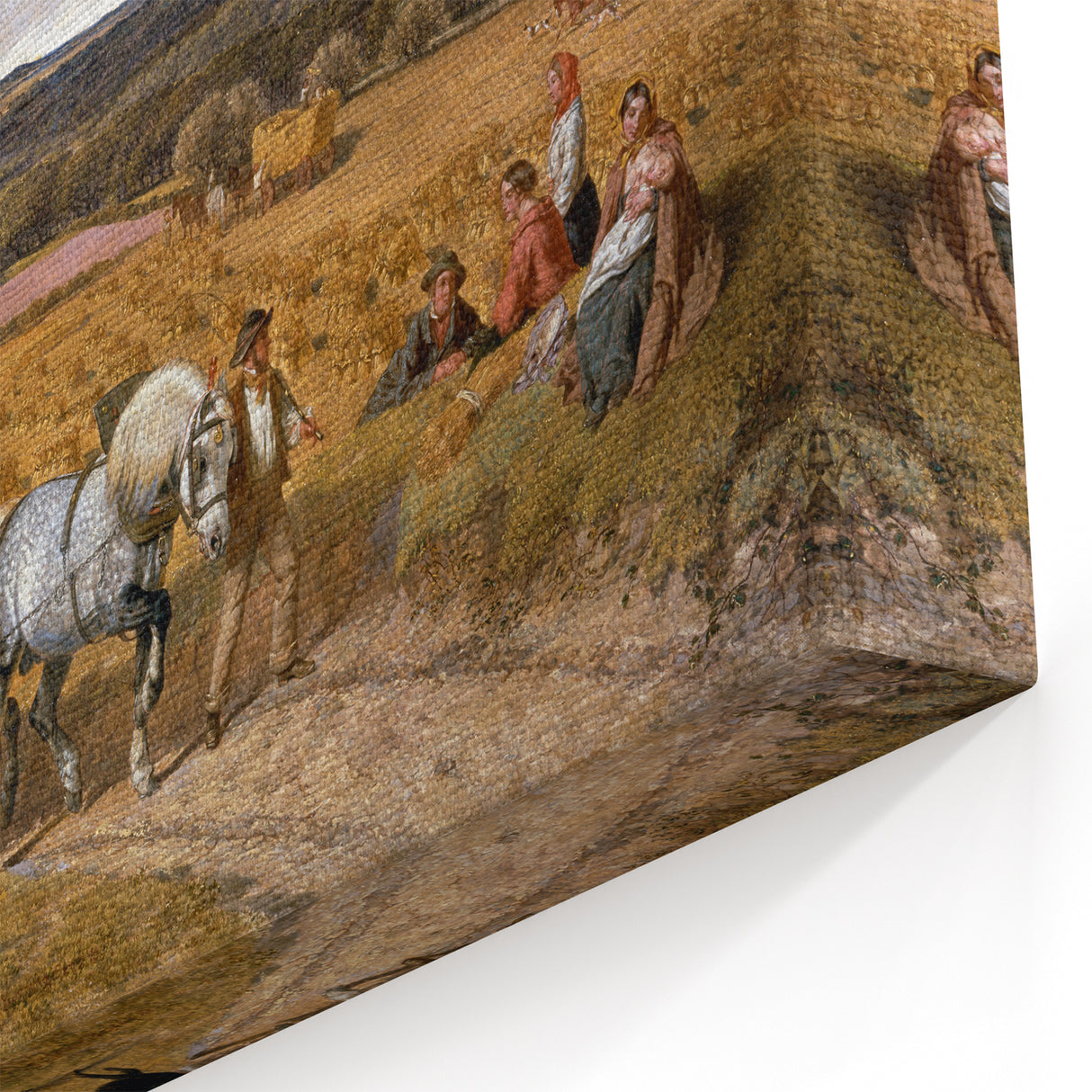 Realism Art Print of a Scenic Harvest Scene with Horses and Farmers