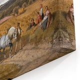 Realism Art Print of a Scenic Harvest Scene with Horses and Farmers