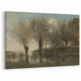 Realism Art Print of Tranquil Pond Scene with Trees in Picardy