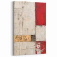 Bold Geometric Abstract Strokes Art – Red, White, and Gold Canvas
