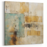 Rustic Abstract Strokes Wall Art – Teal, Beige, and Brown Canvas Print