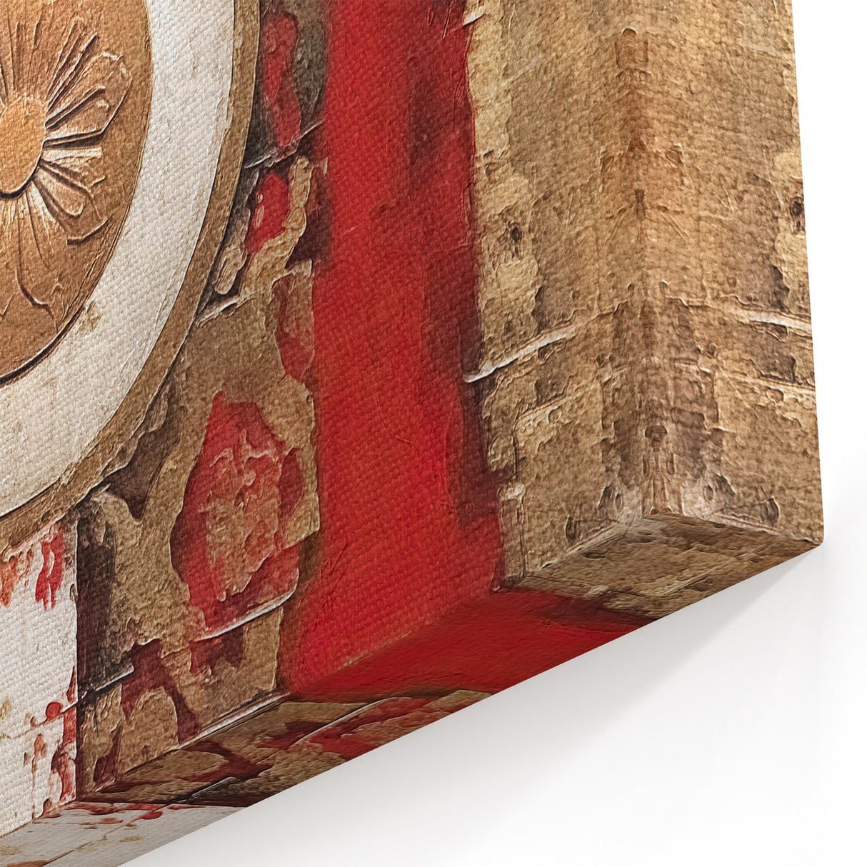 Ornate Abstract Red and Gold Wall Art – Textured Medallion Canvas Print