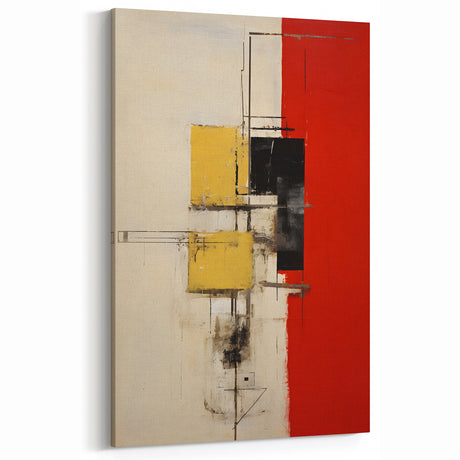 Geometric Line Abstract Strokes - Modern Red, Yellow, and Black Wall Art