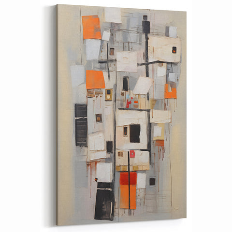 Modern Geometric Abstract Strokes - Orange, Black, and Beige Wall Art