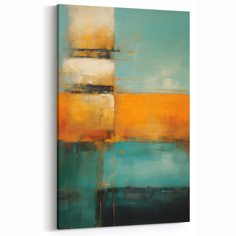 Vibrant Abstract Strokes - Teal, Orange, and Beige Modern Wall Art