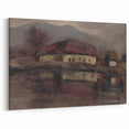 Moody Lakeside Landscape - Serene Modern Wall Art in Earth Tones
