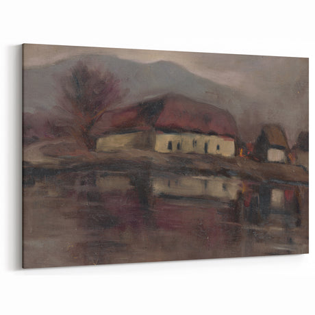 Moody Lakeside Landscape - Serene Modern Wall Art in Earth Tones