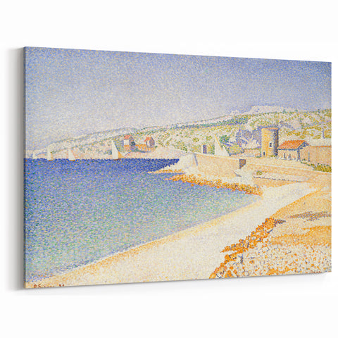 Pointillist Seaside Scene - Tranquil Modern Wall Art in Soft Colors