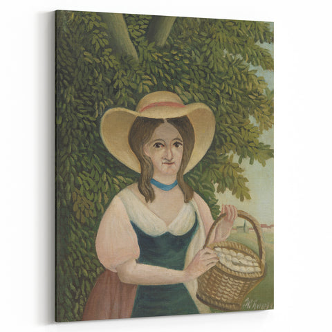 Woman with Basket of Eggs - Rustic Portrait Wall Art by Henri Rousseau