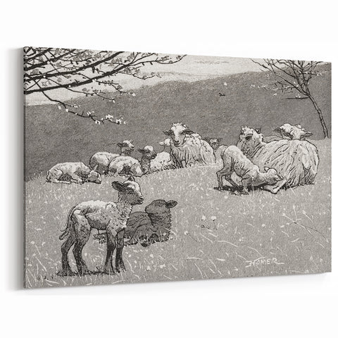 Realism Art Prints - Spring Lamb by Winslow Homer Pastoral Landscape Art