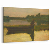 Realism Art Prints - Peaceful Sunset River Scene with Boat on Canvas