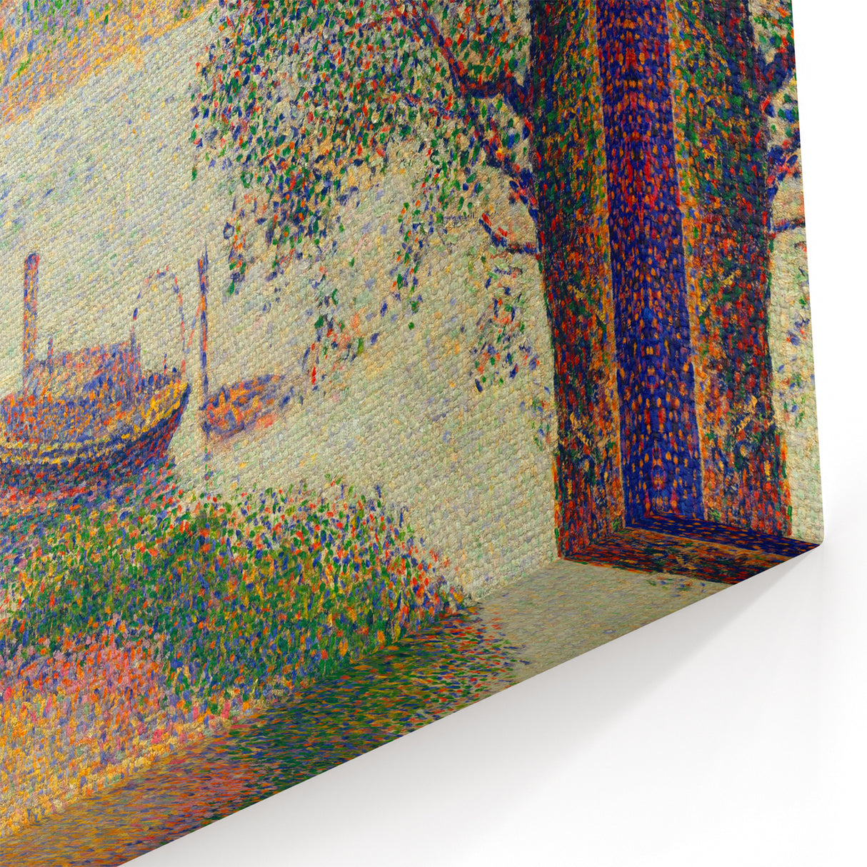 Gray Weather by Seurat: Serene Pointillist River Landscape Wall Art