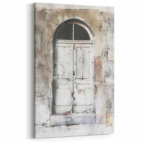 Vintage Italian Arched Door Canvas - Rustic Architectural Wall Art