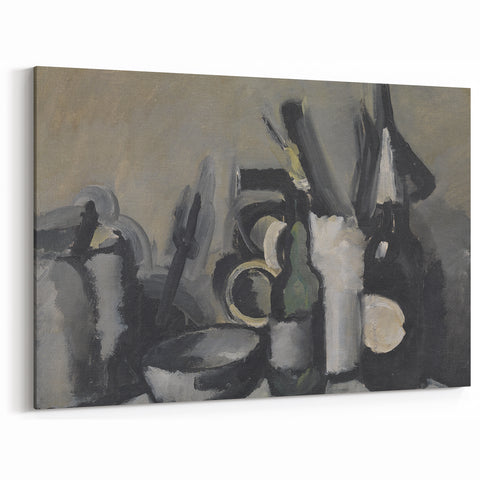 Abstract Still Life Wall Art - Modern Black and Gray Bottle Arrangement