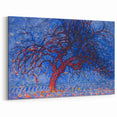 Bold Red Tree Wall Art - Vibrant Blue and Red Modern Nature Decor