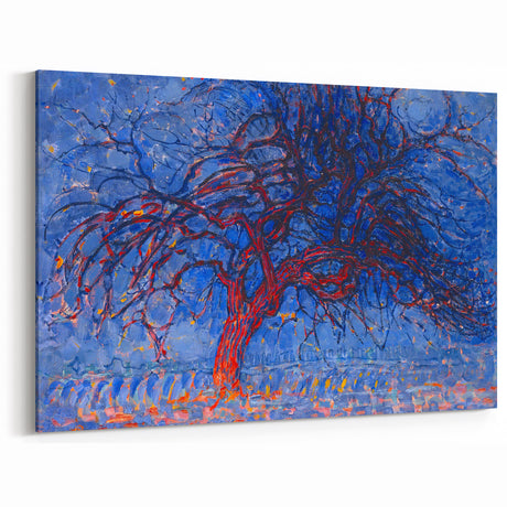 Bold Red Tree Wall Art - Vibrant Blue and Red Modern Nature Decor