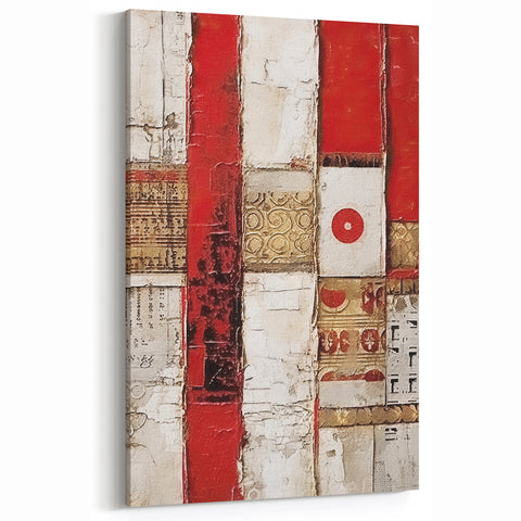 Fiery Passion Abstract Strokes Art – Red and Gold Geometric Canvas Print