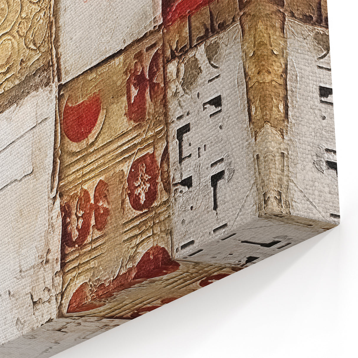 Fiery Passion Abstract Strokes Art – Red and Gold Geometric Canvas Print