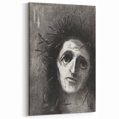 Expressive Monochrome Wall Art - Emotional Portrait by Odilon Redon