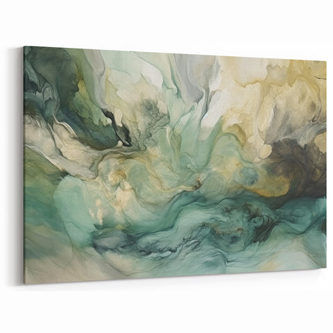 Tropical Paradise Abstract Strokes Art – Green, Turquoise, and Coral Print