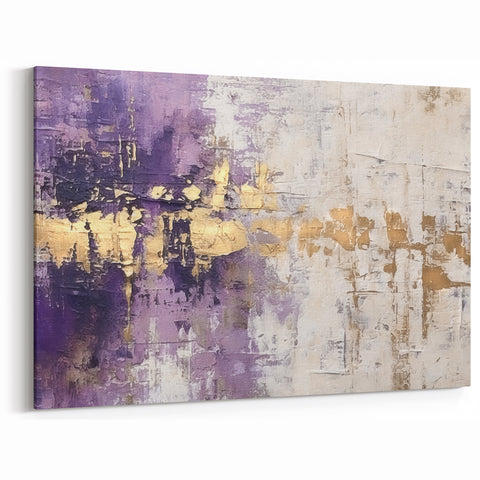 Elegant Rose Abstract Strokes Art – Purple, Gold, and White Canvas Print