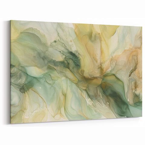 Organic Green and Yellow Abstract Art - Fluid Strokes Canvas Print