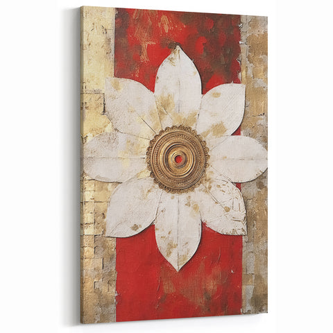 Bold Floral Abstract Art - Red and Gold Flower Canvas Wall Decor