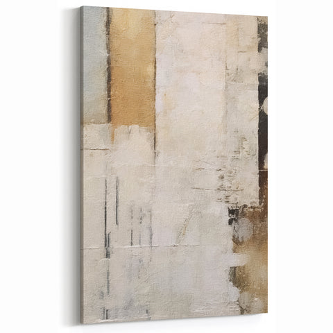 Modern Minimalist Abstract Art - Beige and White Line Canvas Print