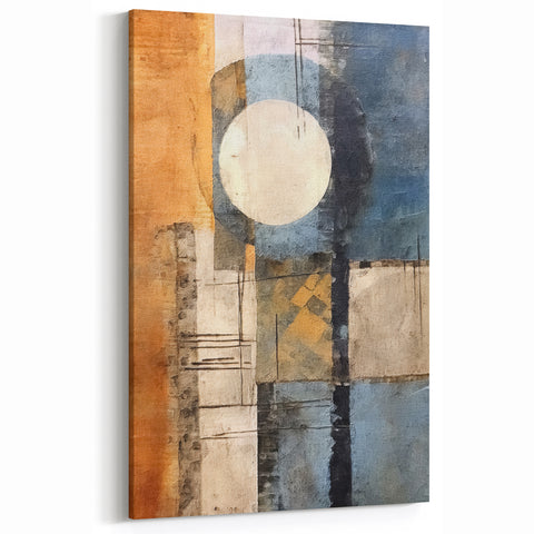 Geometric Abstract Art in Blue and Orange - Bold Line Canvas Print