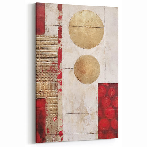 Geometric Gold and Red Abstract Art - Textured Circles Canvas Print