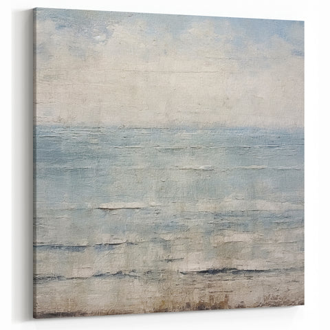 Textured Seascape Canvas Art - Tranquil Blue and Beige Ocean Print