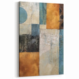 Geometric Abstract Canvas Art - Teal, Beige, and Warm Brown Print