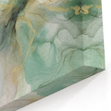 Fluid Green and Gold Abstract Art - Teal and Emerald Flowing Canvas