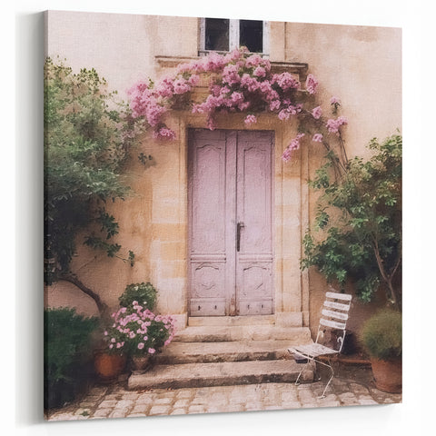 Charming French Door Canvas - Parisian Doorway Floral Wall Art