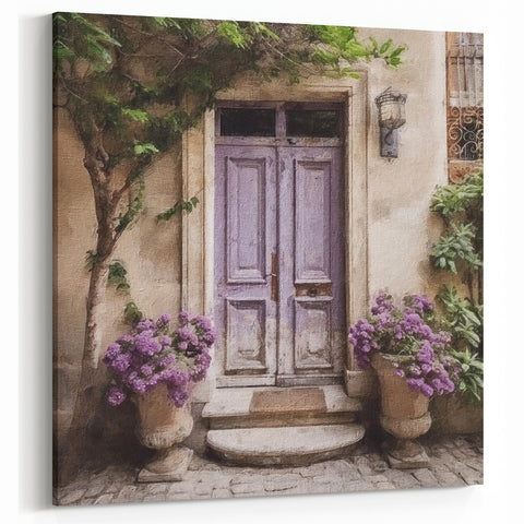 Lavender French Door Canvas - Vintage Parisian Floral Wall Art